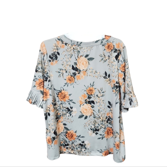 Emaline Women's Pleated Sleeves Floral Print V Neck Top Size Large - Picture 4 of 10